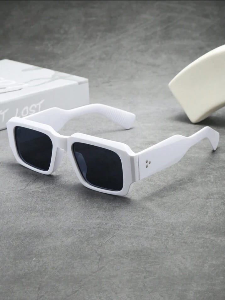 CHASMA-GHAR Men's Square Thick Frame Minimalist White Classy Sunglasses